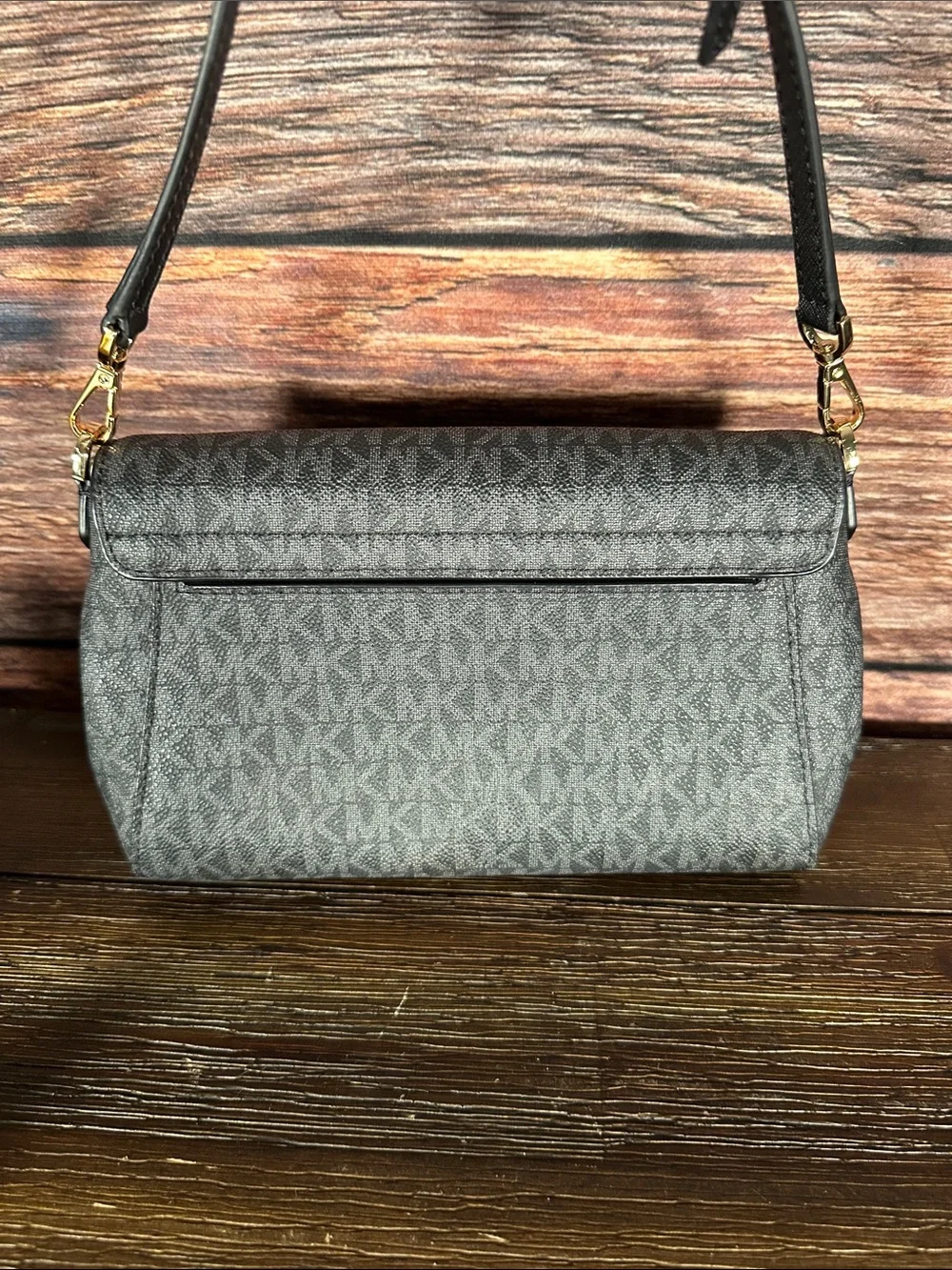 Michael Kors Black Logo-Print Convertible Crossbody with Gold Hardware